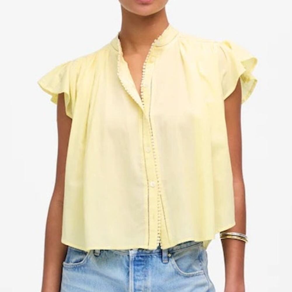 Madewell Shirred Lace Trim Babydoll Top Iced Lemon Yellow Size Small